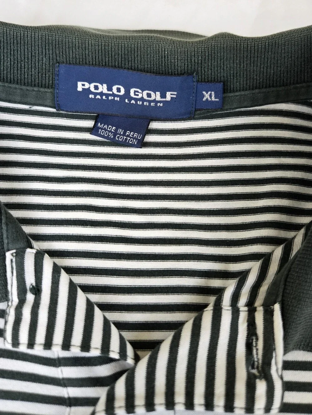 Polo Golf Ralph Lauren Men's XL Black White Striped 100% Cotton Golf Polo Peru